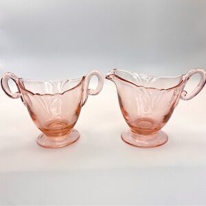 Vintage‎ Heisey Flamingo pink Empress 1401 sugar and creamer